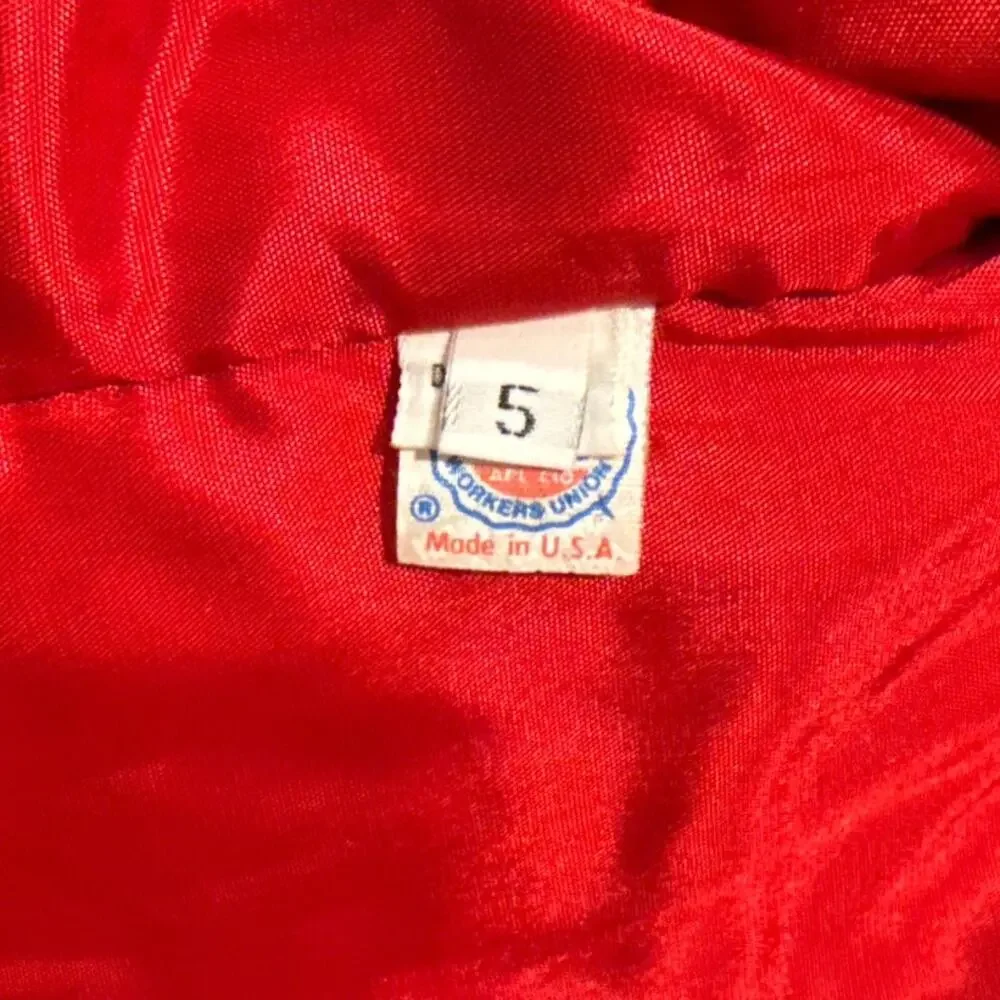 Vintage Braetan Kids Poppy Red GIrls Wool Pea‎ Coat Sz 5 Velvet Trim Made in USA